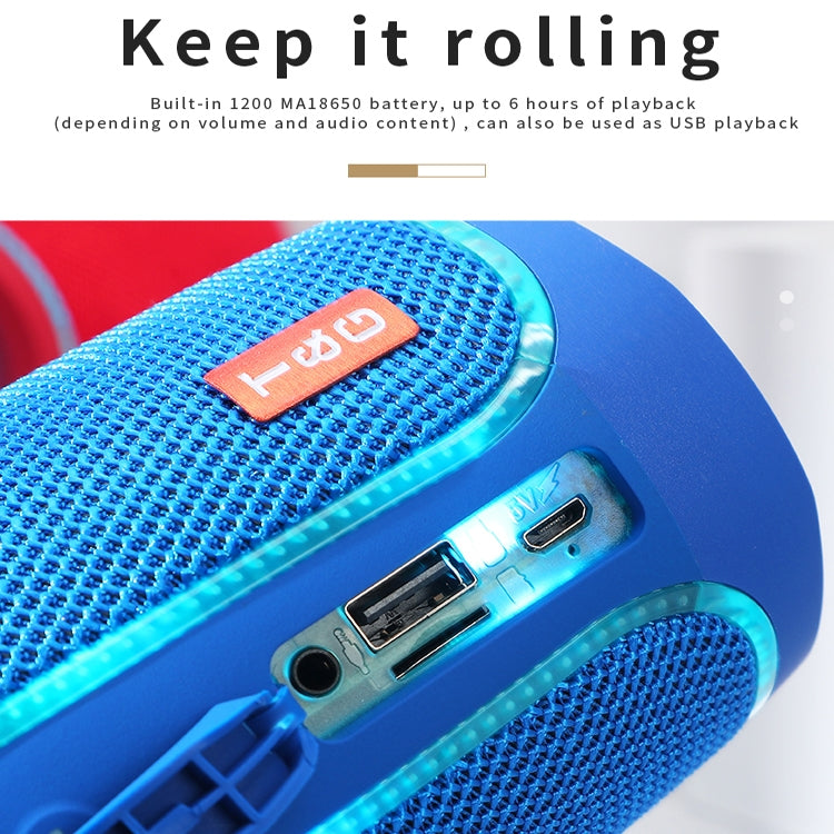 مكبر صوت بلوتوث محمول T&G TG287 مع ضوء LED ووميض، ستيريو لاسلكي مع مضخم صوت، يدعم FM / بطاقة TF / USB