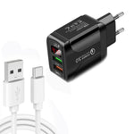 شاحن سريع F002C QC3.0 USB + USB 2.0 مع شاشة رقمية LED وكابل بيانات USB إلى Type-C، قابس الاتحاد الأوروبي، قابس الاتحاد الأوروبي + كابل Type-C