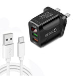 شاحن سريع F002C QC3.0 USB + USB 2.0 مع شاشة رقمية LED وكابل بيانات USB إلى Type-C، قابس المملكة المتحدة، قابس المملكة المتحدة + كابل Type-C