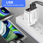 شاحن سريع F002C QC3.0 USB + USB 2.0 مع شاشة رقمية LED وكابل بيانات USB إلى Type-C، قابس المملكة المتحدة، قابس المملكة المتحدة + كابل Type-C