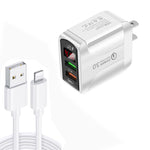 شاحن سريع F002C QC3.0 USB + USB 2.0 مع شاشة رقمية LED وكابل بيانات USB إلى 8 دبابيس، قابس الولايات المتحدة، قابس الولايات المتحدة + كابل 8 دبابيس