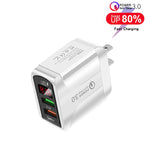 شاحن سريع F002C QC3.0 USB + USB 2.0 مع شاشة رقمية LED وكابل بيانات USB إلى 8 دبابيس، قابس الولايات المتحدة، قابس الولايات المتحدة + كابل 8 دبابيس