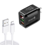 شاحن سريع F002C QC3.0 USB + USB 2.0 مع شاشة رقمية LED وكابل بيانات USB إلى 8 دبابيس، قابس الولايات المتحدة، قابس الولايات المتحدة + كابل 8 دبابيس