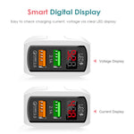 شاحن سريع F002C QC3.0 USB + USB 2.0 مع شاشة رقمية LED وكابل بيانات USB إلى 8 دبابيس، قابس الولايات المتحدة، قابس الولايات المتحدة + كابل 8 دبابيس