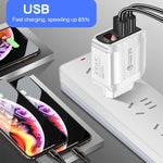 شاحن سريع F002C QC3.0 USB + USB 2.0 مع شاشة رقمية LED وكابل بيانات USB إلى 8 دبابيس، قابس الولايات المتحدة، قابس الولايات المتحدة + كابل 8 دبابيس
