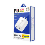 شاحن سريع مزدوج المنفذ بقوة 40 واط PD / Type-C مع كابل بيانات Type-C إلى Type-C، قابس الولايات المتحدة، قابس الولايات المتحدة + كابل Type-C إلى Type-C