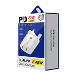 شاحن سريع بقدرة 40 واط بمنفذين PD / Type-C مع كابل بيانات Type-C إلى 8 دبابيس، قابس المملكة المتحدة، قابس المملكة المتحدة + كابل Type-C إلى 8 دبابيس