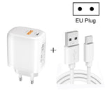 شاحن محمول صغير CS-20W PD3.0 + QC3.0 بمنافذ مزدوجة مع كابل بيانات USB إلى Type-C بقوة 3 أمبير، الشاحن + كابل USB إلى Type-C