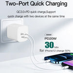 شاحن سريع محمول صغير CS-20W PD3.0 + QC3.0 بمنافذ مزدوجة مع كابل بيانات USB 3A إلى 8 بن، شاحن + كابل USB إلى 8 بن