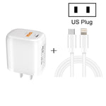 شاحن سريع محمول صغير CS-20W PD3.0 + QC3.0 بمنافذ مزدوجة مع كابل بيانات Type-C 3A إلى 8 بن، شاحن + كابل Type-C إلى 8 بن
