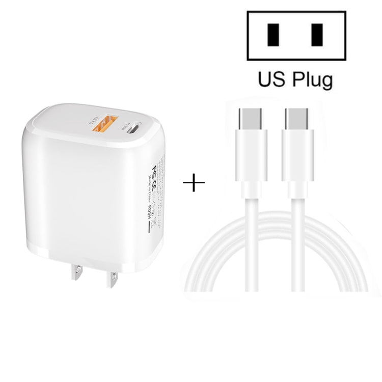 شاحن محمول صغير CS-20W PD3.0 + QC3.0 بمنافذ مزدوجة مع كابل بيانات Type-C إلى Type-C بقوة 3 أمبير، الشاحن + كابل Type-C إلى Type-C