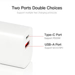 شاحن محمول صغير CS-20W PD3.0 + QC3.0 بمنافذ مزدوجة مع كابل بيانات Type-C إلى Type-C بقوة 3 أمبير، الشاحن + كابل Type-C إلى Type-C