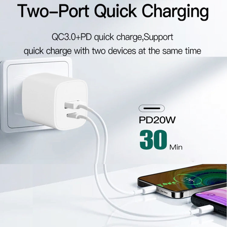 شاحن محمول صغير CS-20W PD3.0 + QC3.0 بمنافذ مزدوجة مع كابل بيانات Type-C إلى Type-C بقوة 3 أمبير، الشاحن + كابل Type-C إلى Type-C