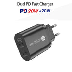 شاحن سريع بورت مزدوج 40 واط PD / Type-C لسلسلة iPhone / iPad، قابس الاتحاد الأوروبي، قابس الاتحاد الأوروبي