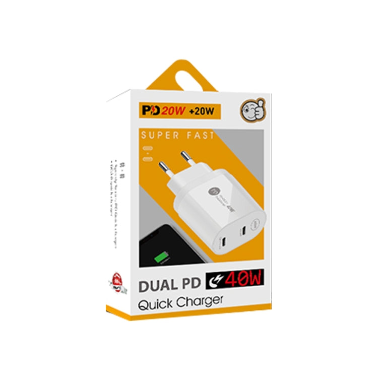 شاحن سريع بورت مزدوج 40 واط PD / Type-C لسلسلة iPhone / iPad، قابس الاتحاد الأوروبي، قابس الاتحاد الأوروبي