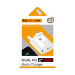 شاحن سريع بورت مزدوج 40 واط PD USB-C / Type-C لسلسلة iPhone / iPad، قابس المملكة المتحدة، قابس المملكة المتحدة