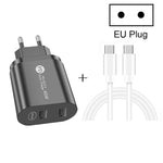 شاحن USB-C / Type-C مزدوج المنفذ 002 بقوة 40 واط PD3.0 مع كابل بيانات Type-C إلى Type-C، قابس الاتحاد الأوروبي، قابس الاتحاد الأوروبي + كابل Type-C إلى Type-C