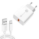 شاحن USB بمنفذ واحد بقوة 18 واط مع QC3.0 موديل APD-2003 مع كابل بيانات USB إلى Type-C بطول 1م، قابس الاتحاد الأوروبي + كابل USB إلى Type-C، قابس الولايات المتحدة + كابل USB إلى Type-C