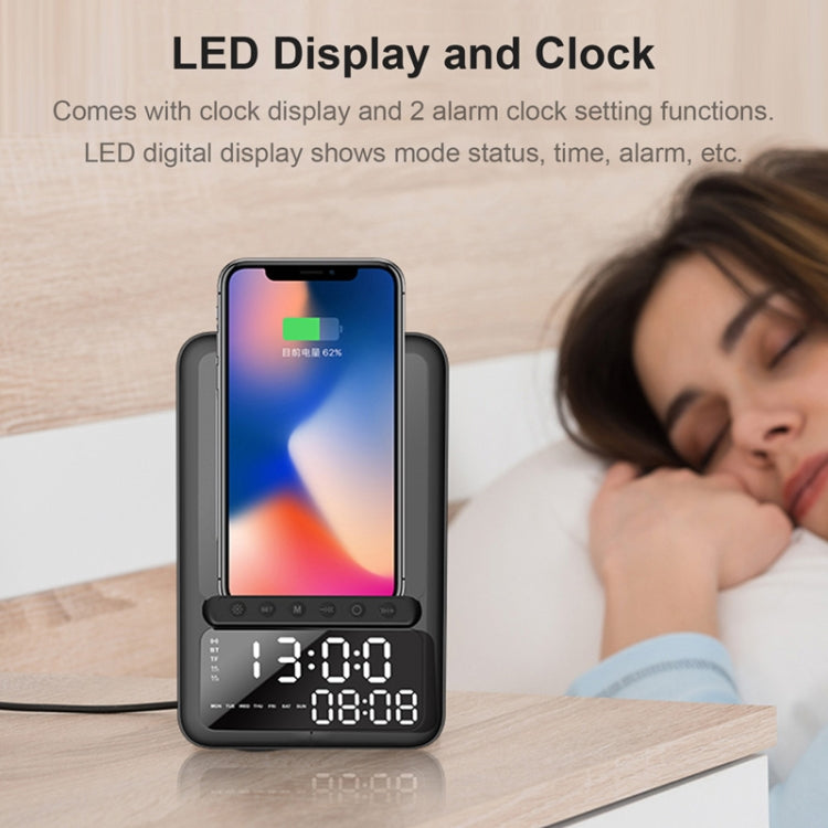 مكبر صوت بلوتوث متعدد الوظائف AEC BT512 بقوة 10 واط، شاحن لاسلكي، ساعة منبه إلكترونية مكتبية LED