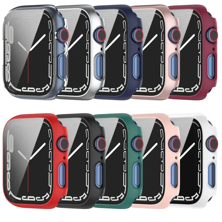 غطاء حماية مقاوم للصدمات من PC مع فيلم زجاج مقسّى، لسلسلة Apple Watch 9 / 8 / 7 مقاس 45مم، لسلسلة Apple Watch 9 / 8 / 7 مقاس 41مم