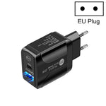 شاحن سريع بورت مزدوج PD25W USB-C / Type-C + QC3.0 USB، قابس الاتحاد الأوروبي، قابس الاتحاد الأوروبي