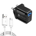 شاحن سريع بمنفذي USB-C / Type-C وQC3.0 مع كابل بيانات USB إلى Micro USB، قابس المملكة المتحدة، قابس المملكة المتحدة + كابل USB إلى Micro USB