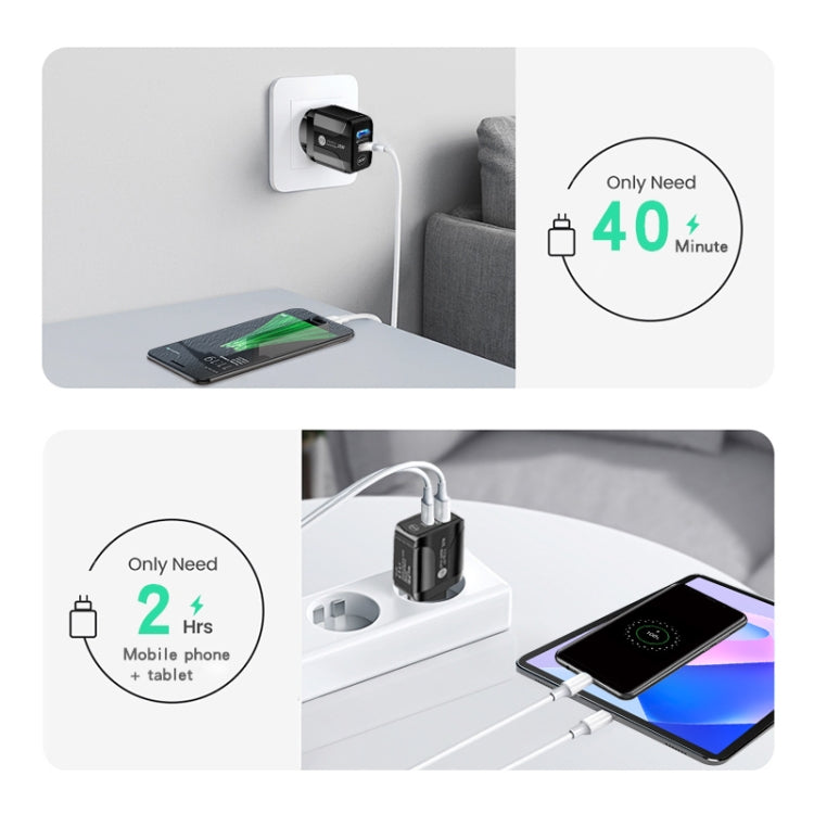 شاحن سريع بمنفذي USB-C / Type-C وQC3.0 مع كابل بيانات USB إلى Micro USB، قابس المملكة المتحدة، قابس المملكة المتحدة + كابل USB إلى Micro USB