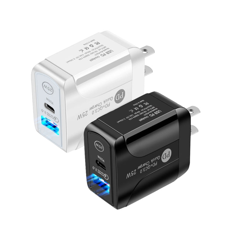 شاحن سريع بمنفذي USB-C / Type-C وQC3.0 مع كابل بيانات USB-C إلى USB-C، قابس الولايات المتحدة، قابس الولايات المتحدة + كابل USB-C إلى USB-C