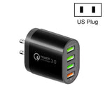 شاحن متعدد المنافذ QC-04 QC3.0 + 3 × USB 2.0 للهواتف المحمولة والأجهزة اللوحية، قابس الولايات المتحدة، قابس الولايات المتحدة