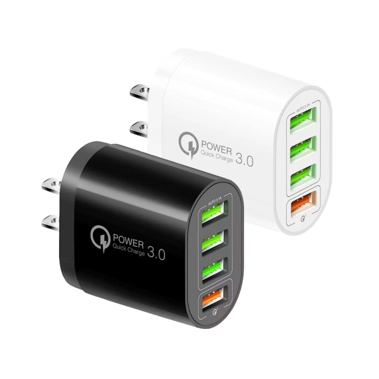 شاحن متعدد المنافذ QC-04 QC3.0 + 3 × USB 2.0 للهواتف المحمولة والأجهزة اللوحية، قابس الولايات المتحدة، قابس الولايات المتحدة