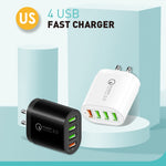 شاحن متعدد المنافذ QC-04 QC3.0 + 3 × USB 2.0 للهواتف المحمولة والأجهزة اللوحية، قابس الولايات المتحدة، قابس الولايات المتحدة
