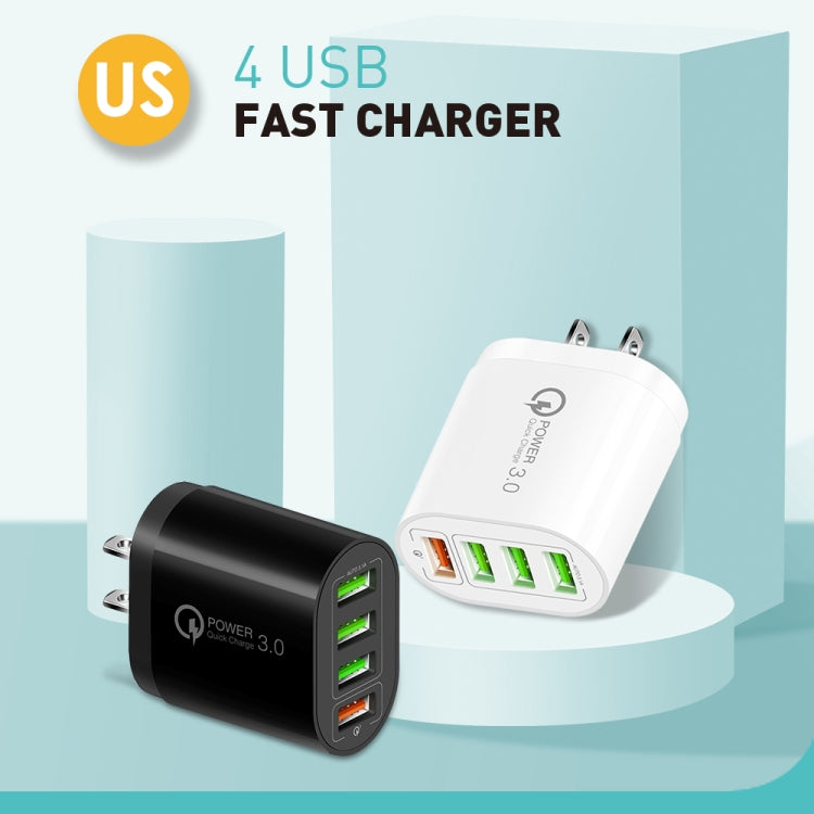 شاحن متعدد المنافذ QC-04 QC3.0 + 3 × USB 2.0 للهواتف المحمولة والأجهزة اللوحية، قابس الولايات المتحدة، قابس الولايات المتحدة