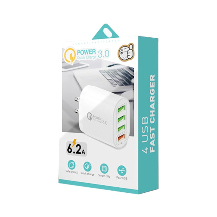 شاحن متعدد المنافذ QC-04 QC3.0 + 3 × USB 2.0 للهواتف المحمولة والأجهزة اللوحية، قابس الولايات المتحدة، قابس الولايات المتحدة