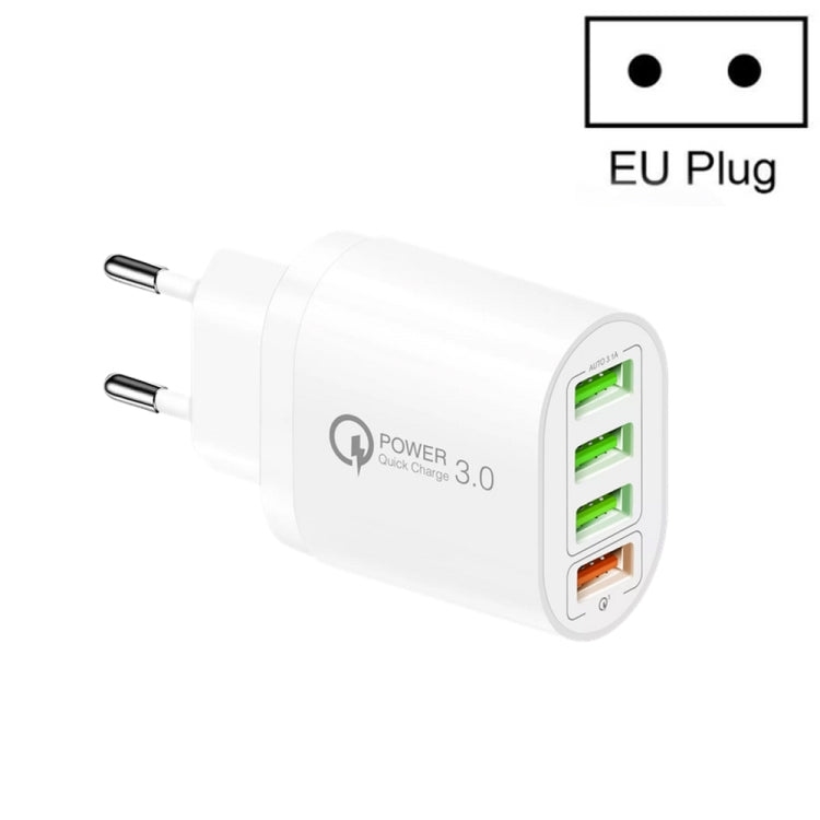 شاحن متعدد المنافذ QC-04 QC3.0 + 3 × USB 2.0 للهواتف المحمولة والأجهزة اللوحية، قابس الاتحاد الأوروبي، قابس الاتحاد الأوروبي