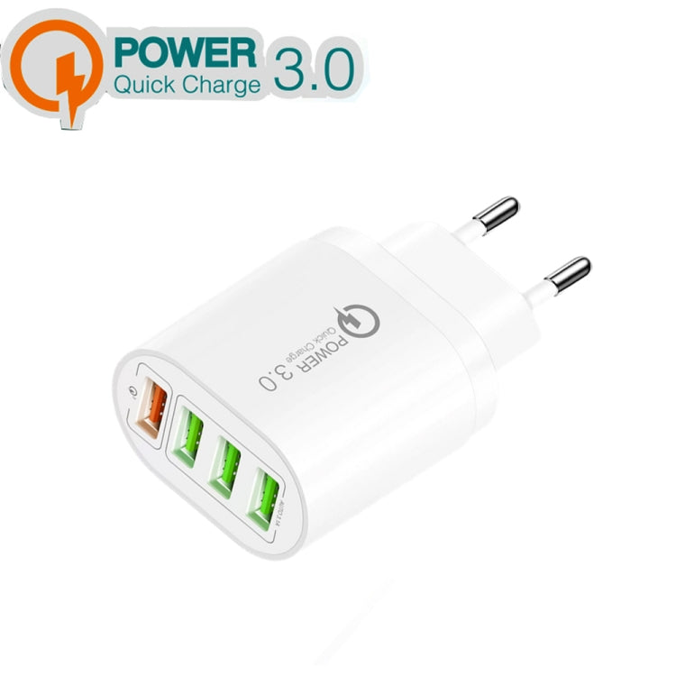 شاحن متعدد المنافذ QC-04 QC3.0 + 3 × USB 2.0 للهواتف المحمولة والأجهزة اللوحية، قابس الاتحاد الأوروبي، قابس الاتحاد الأوروبي