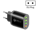 شاحن متعدد المنافذ QC-04 QC3.0 + 3 × USB 2.0 للهواتف المحمولة والأجهزة اللوحية، قابس الاتحاد الأوروبي، قابس الاتحاد الأوروبي