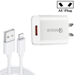 شاحن سريع CA-25 QC3.0 USB 3A مع كابل بيانات USB إلى 8 بن، قابس أستراليا، قابس أستراليا + كابل 8 بن