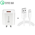 شاحن سريع QC3.0 USB 3A موديل CA-25 مع كابل بيانات USB إلى Type-C بطول 1م، قابس أستراليا، قابس أستراليا + كابل Type-C