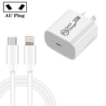 شاحن سفر AU-20W PD USB-C / Type-C مع كابل بيانات USB-C إلى 8 بن، قابس أستراليا، قابس أستراليا + كابل PD 8 بن بطول 1 متر، قابس أستراليا + كابل PD 8 بن بطول 2 متر