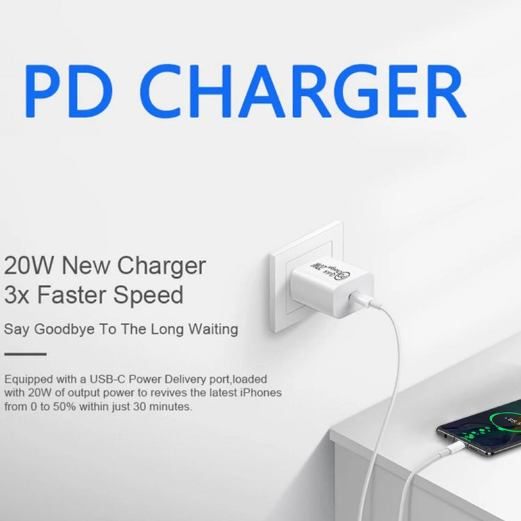 شاحن سفر AU-20W PD USB-C / Type-C مع كابل بيانات Type-C إلى Type-C، قابس AU، قابس AU + كابل PD بطول 1 متر، قابس AU + كابل PD بطول 2 متر