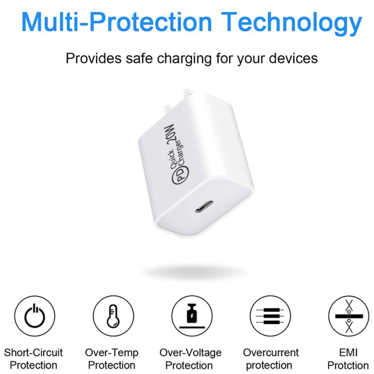 شاحن سفر AU-20W PD USB-C / Type-C مع كابل بيانات Type-C إلى Type-C، قابس AU، قابس AU + كابل PD بطول 1 متر، قابس AU + كابل PD بطول 2 متر