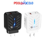 شاحن PD03 20 واط PD3.0 + QC3.0 USB مع كابل بيانات Type-C إلى 8 بن، قابس الولايات المتحدة، قابس الولايات المتحدة + كابل Type-C إلى 8 بن