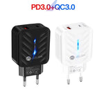 شاحن USB PD03 20W PD3.0 + QC3.0 مع كابل بيانات Type-C إلى Type-C، قابس EU، قابس EU + كابل Type-C إلى Type-C