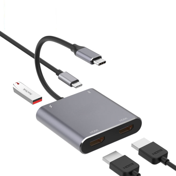 محول HUB 4 في 1 من Type-C إلى HDMI مزدوج + USB + Type-C