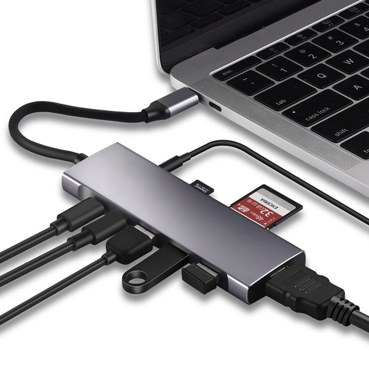 محول HUB 9 في 1 من USB Type-C إلى HDMI + USB3.0x3 + Type-C + PD + SD/TF + صوت، HDMI + USB3.0x3 + Type-C + PD + SD/TF + صوت إلى Type-C