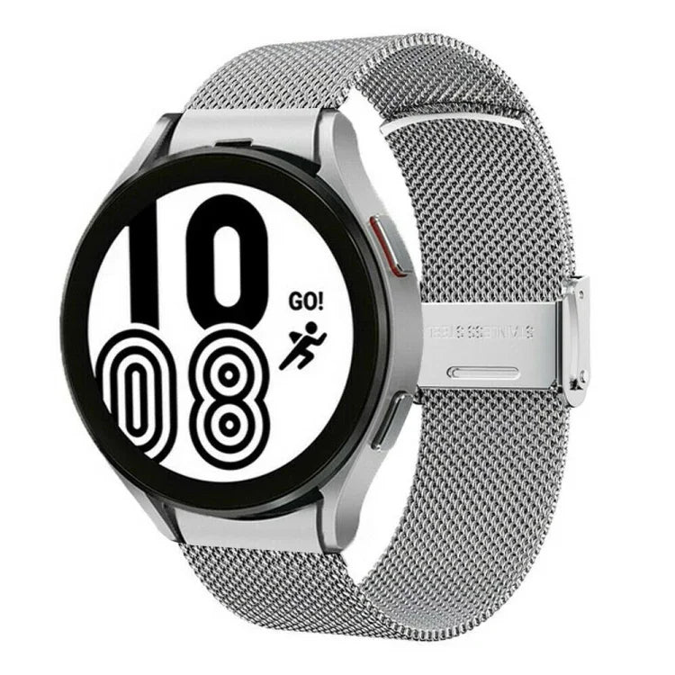 سوار شبكي من الفولاذ المعدني ميلانو مع إبزيم واحد، لساعات Samsung Galaxy Watch 3 41مم، و Samsung Galaxy Watch 4 Classic 42مم / 46مم، و Samsung Galaxy Watch 4 40مم / 44مم، و Samsung Galaxy Gear Sport، و Samsung Galaxy Gear S2 Classic