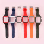 سوار سيليكون مع غطاء لسلسلة Apple Watch، 7 مقاس 41مم / 6&SE&5&4 مقاس 40مم / 3&2&1 مقاس 38مم، 7 مقاس 45مم / 6&SE&5&4 مقاس 44مم / 3&2&1 مقاس 42مم
