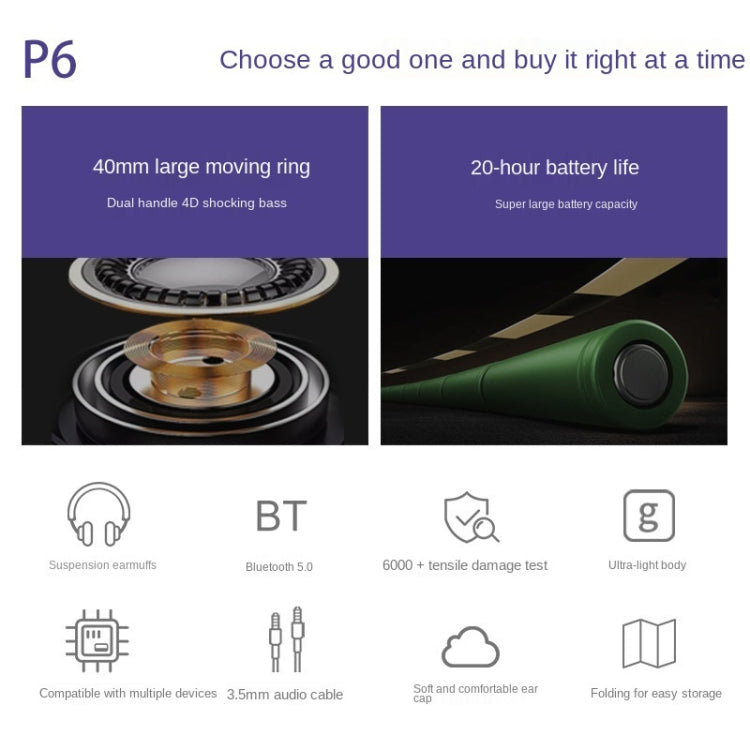 سماعة رأس ستيريو لاسلكية Fingertime P6 بتقنية بلوتوث 5.1 مع ميكروفون