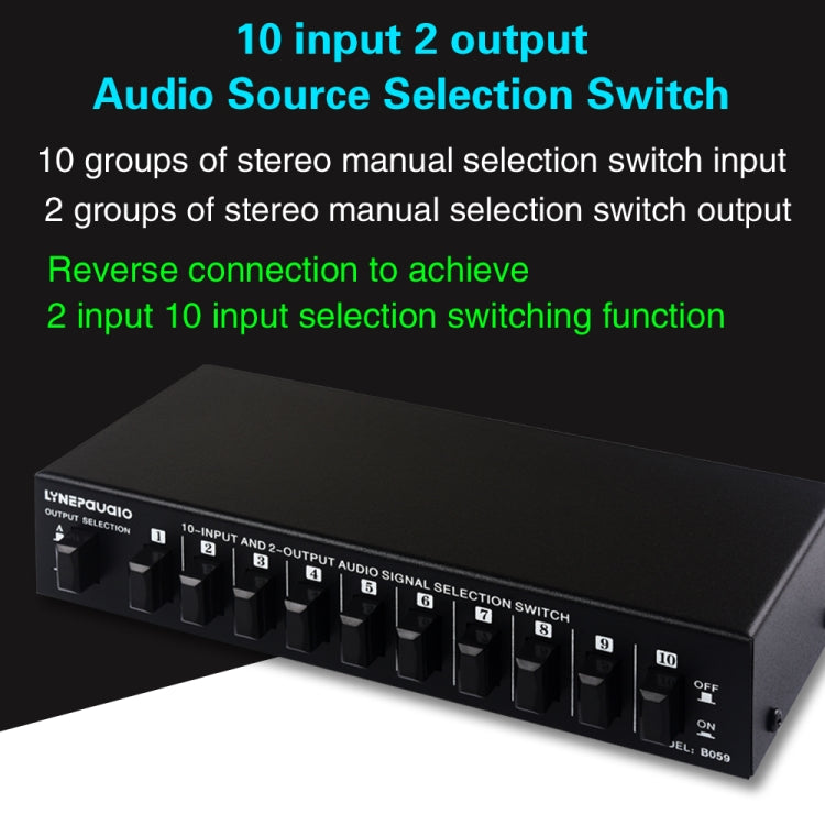 مفتاح RCA ثنائي الاتجاه B059 10 دخل 2 خرج / 2 دخل 10 خرج لاختيار تردد إشارة الصوت، مكبر صوت، B059