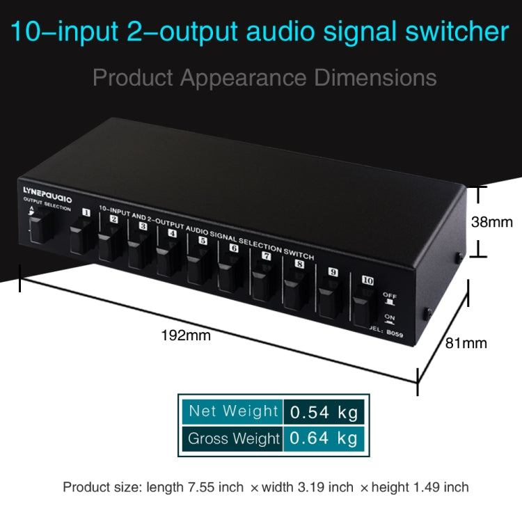 مفتاح RCA ثنائي الاتجاه B059 10 دخل 2 خرج / 2 دخل 10 خرج لاختيار تردد إشارة الصوت، مكبر صوت، B059